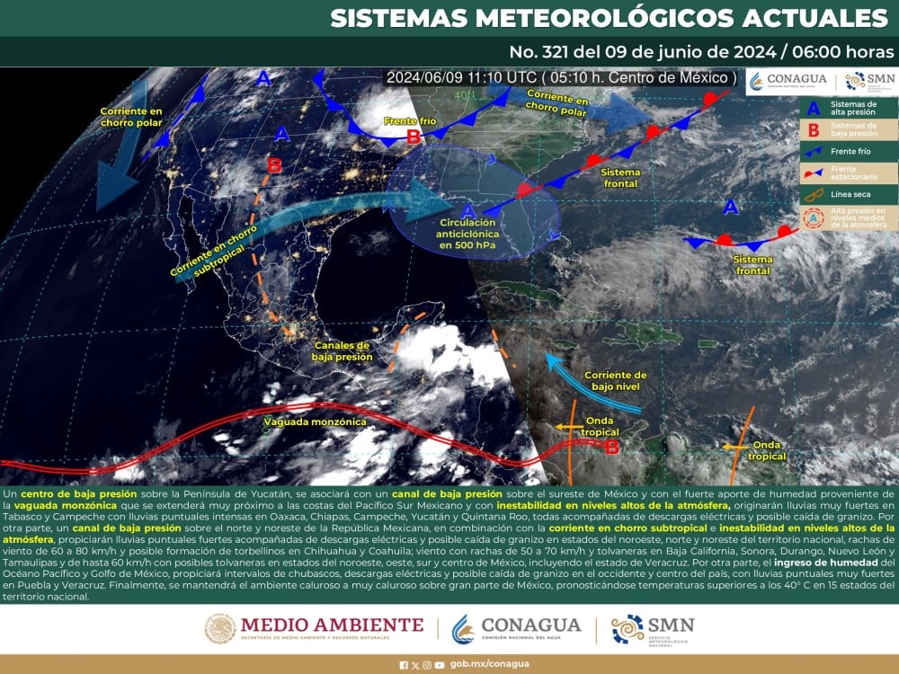 El SMN prevé lluvias intensas en el sureste y península de Yucatán