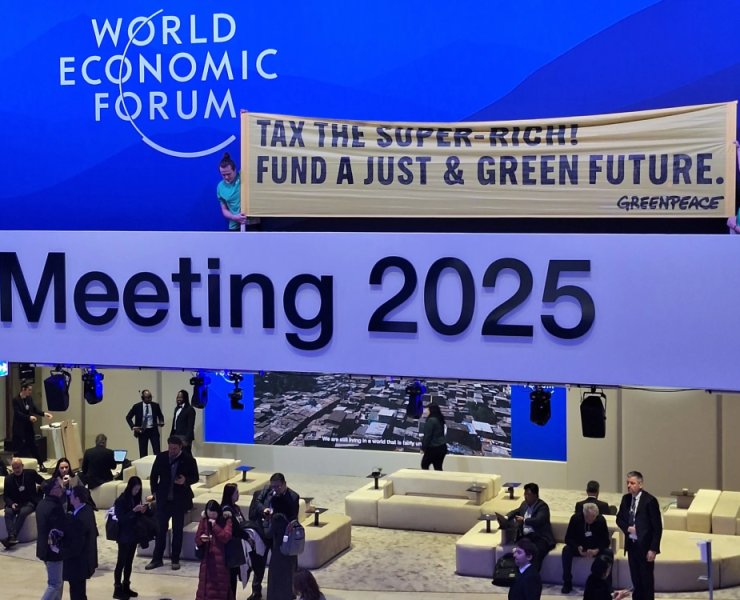 Activistas de Greenpeace en Davos 2025